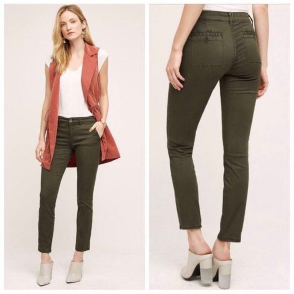 Anthropologie Hei Hei Abroad Skinny Pants Olive Green Size 29